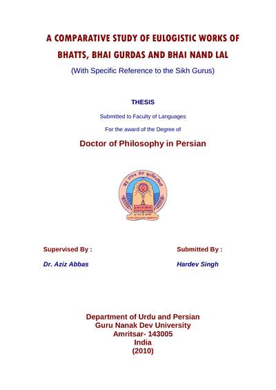 A Comparative Study Of Eulogistic Works Of Bhatts — cover