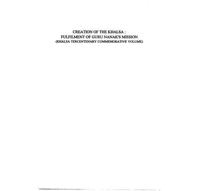 Creation Of The Khalsa - Fulfilment Of Guru Nanak's Mission — cover