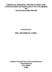 Critical Edition Translation And Annotation Of Khulasat-Ut-Twarikh Of Sujan Rai Bhandari — cover