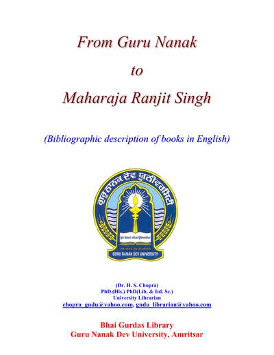 From Guru Nanak To Maharaja Ranjit Singh — cover