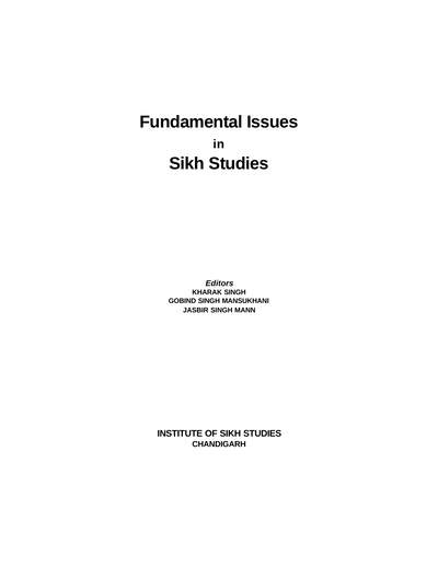 Fundamental Issues In Sikh Studies — cover