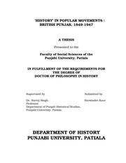 History In Popular Movements - British Punjab 1849 - 1947 — cover