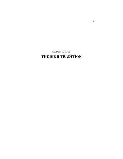 Respectives On The Sikh Tradition — cover
