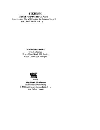 Sikhism Issues And Institutions — cover