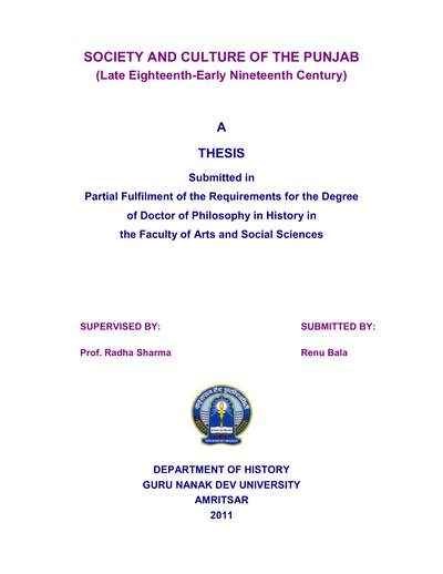 Society And Culture Of The Punjab — cover