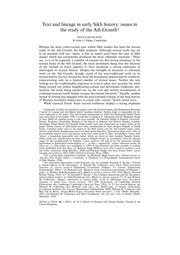 Text And Lineage In Early Sikh History Issues In The Study Of The Adi Granth — cover