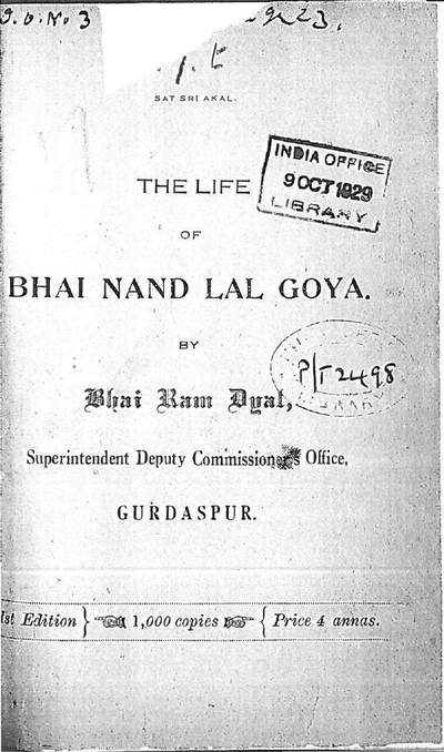 The Life Of Bhai Nand Lal Goya — cover