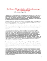 The Menace of Drug Addiction and Alcoholism amongst Sikh Youths in Punjab — cover