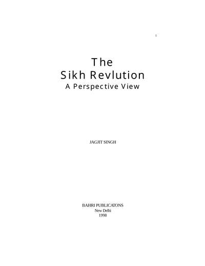The Sikh Revolution A Perspective View — cover