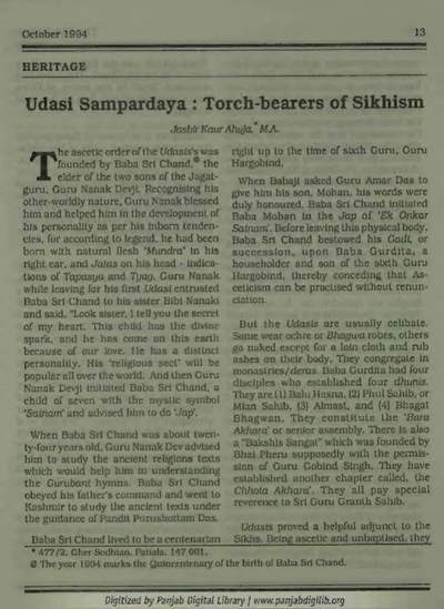Udasi Sampardaya-Torchbearers of Sikhism text — cover