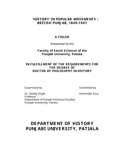 'HISTORY' IN POPULAR MOVEMENTS : — cover