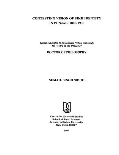 Contesting Vision of Sikh Identity in Punjab 1800 - 1930 — cover