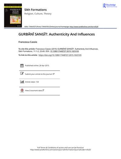 GURBĀNĪ SANGĪT- Authenticity And Influences — cover