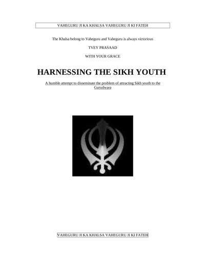 Harnessing the Sikh youth — cover