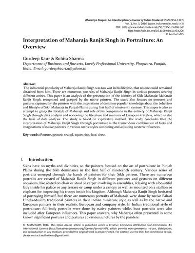 Interpretation Of Maharaja Ranjit Singh In Portraiture An Overview — cover