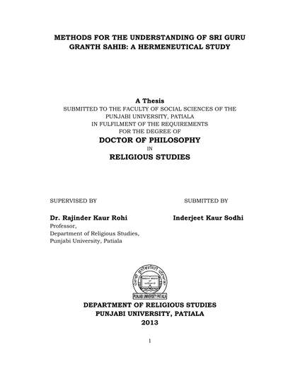 Methods for the Understanding of Sri Guru Granth Sahib A Hermeneutical Study — cover