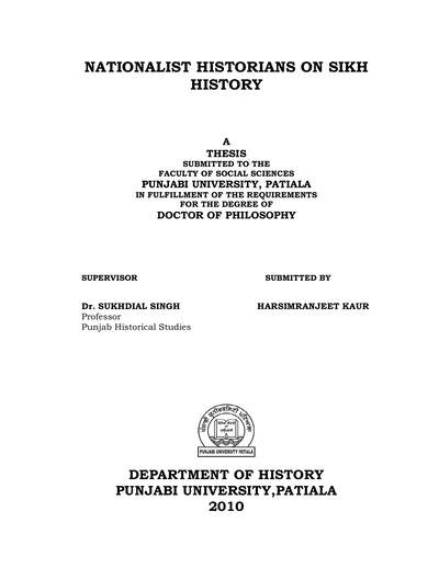 Nathionalist Historians on Sikh History — cover