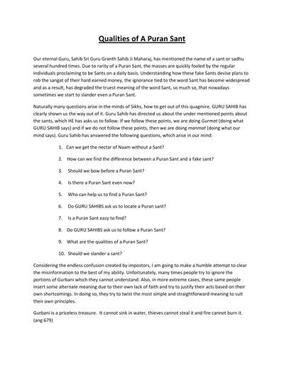 Qualities of a Puran Sant — cover