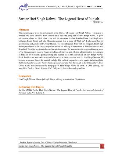 Sardar Hari Singh Nalwa -The Legend Hero — cover