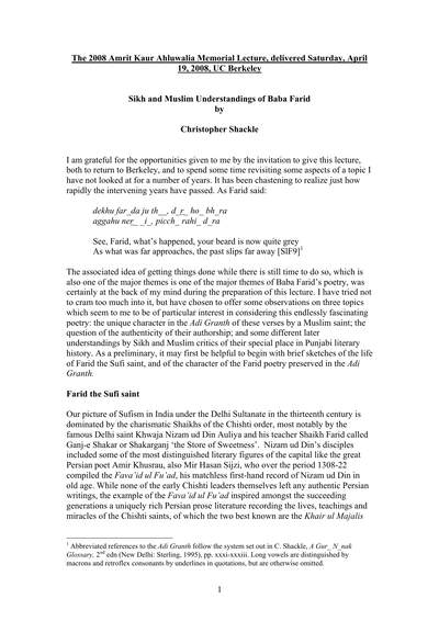 Sikh and Muslim Understandings of Baba Farid — cover