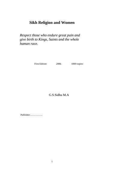 Sikh Religion & Women — cover