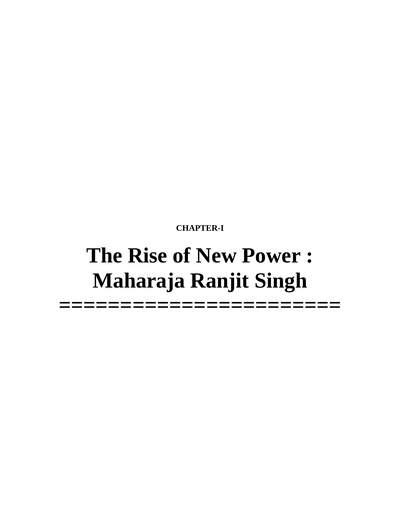 The Rise of New Power - Maharaja Ranjit Singh — cover