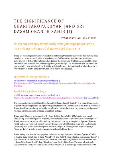 The Significance of Charitaropakhyan — cover