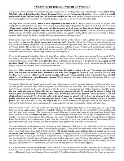 A Message to Sikh Youth — cover