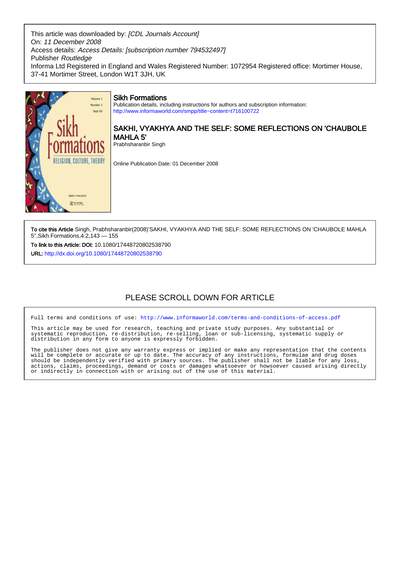 Sakhi, Vyakhya And The Human Self Prabhsharanbir Singh — cover