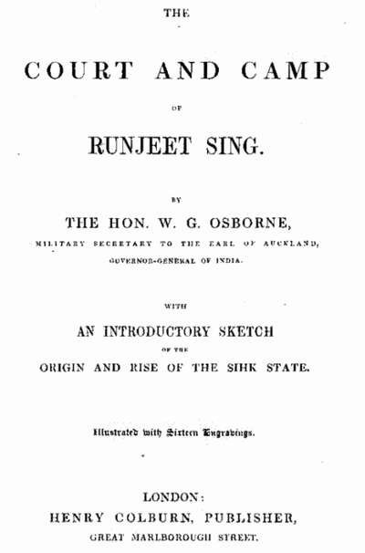 The Court And Camp of Ranjit Singh WG Osborne — cover