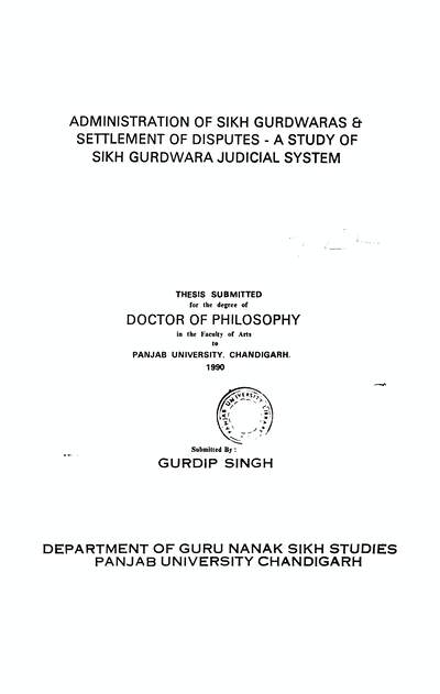 ADMINISTRATION OF SIKH GURDWARAS & — cover