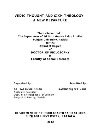 VEDIC THOUGHT AND SIKH THEOLOGY - — cover