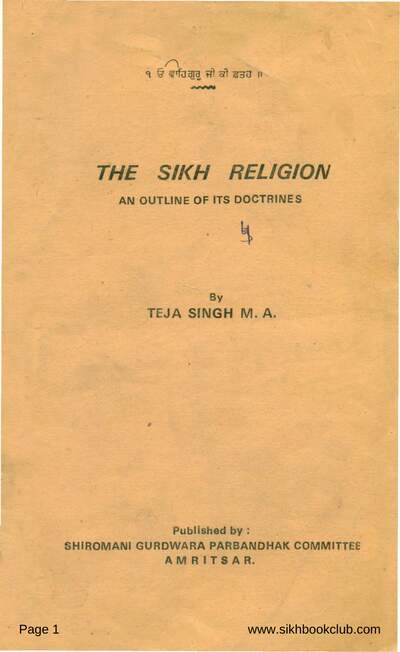 The Sikh Religion Sant Teja Singh Ji (ma) English — cover