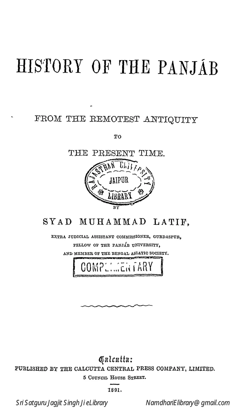 History of the Panjab, 1846 Edition — cover